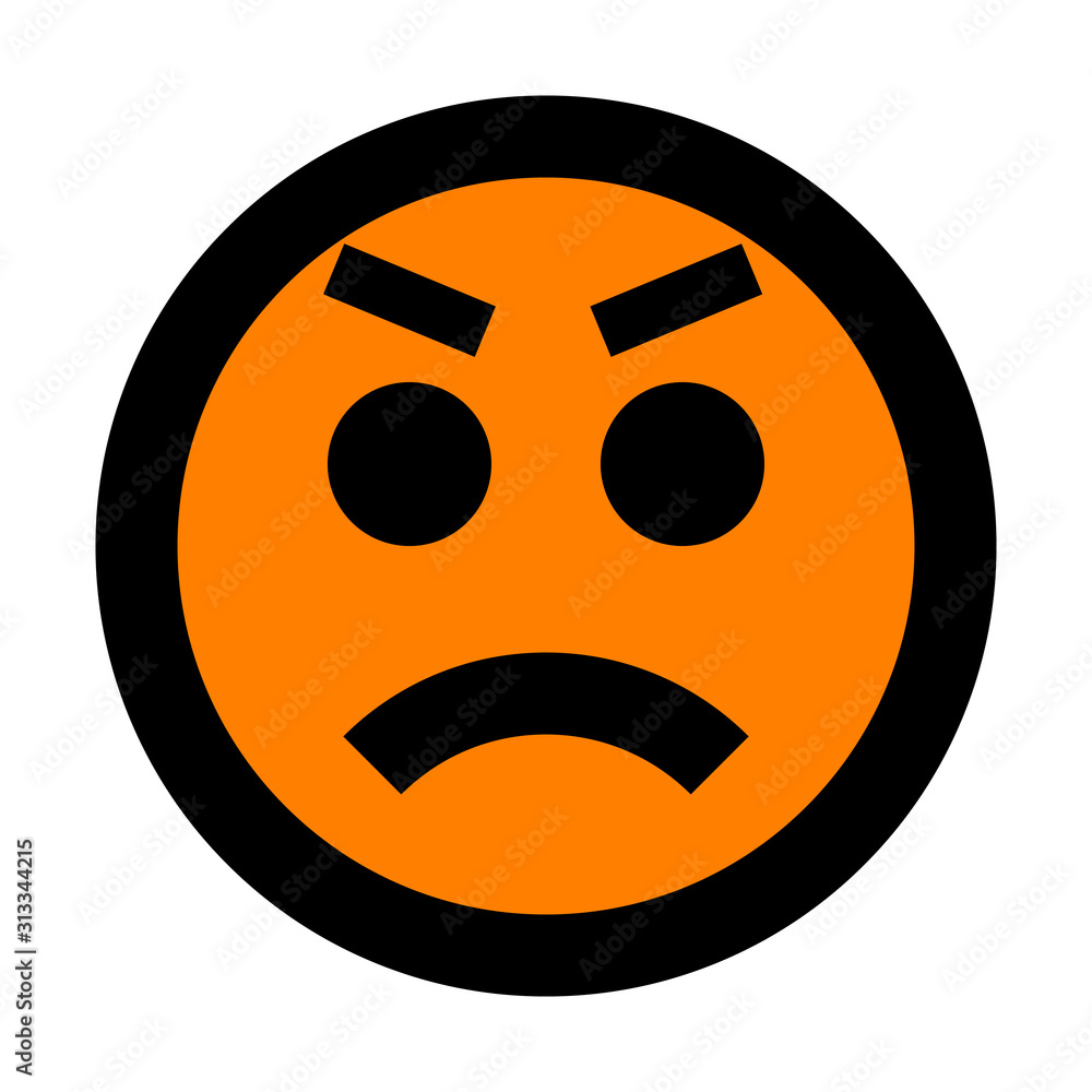 Fototapeta premium Smiley - angry - black outline, orange theme - vector