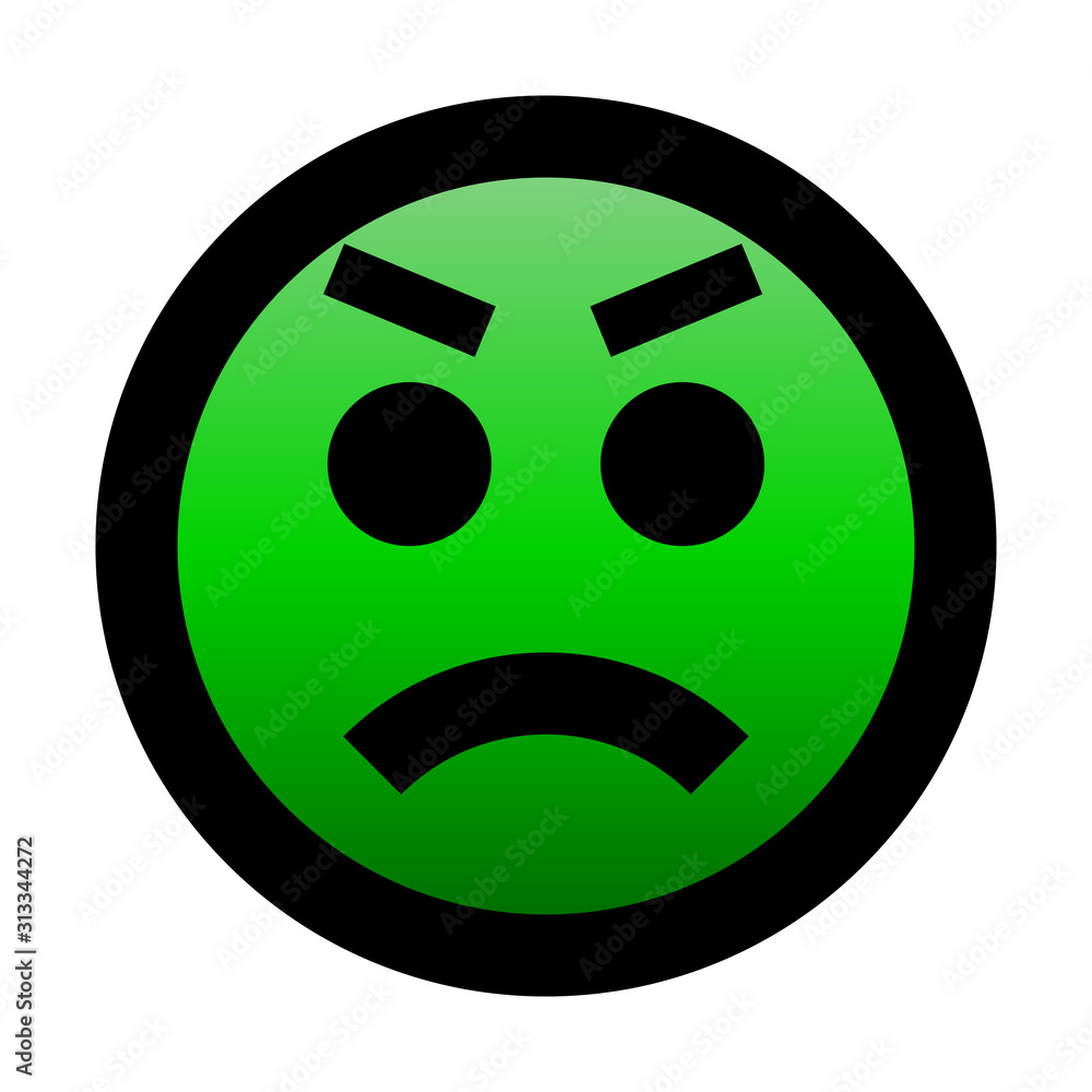 Smiley - angry - black outline, green gradient theme - vector Smiley - angry - black outline, green gradient theme - vector