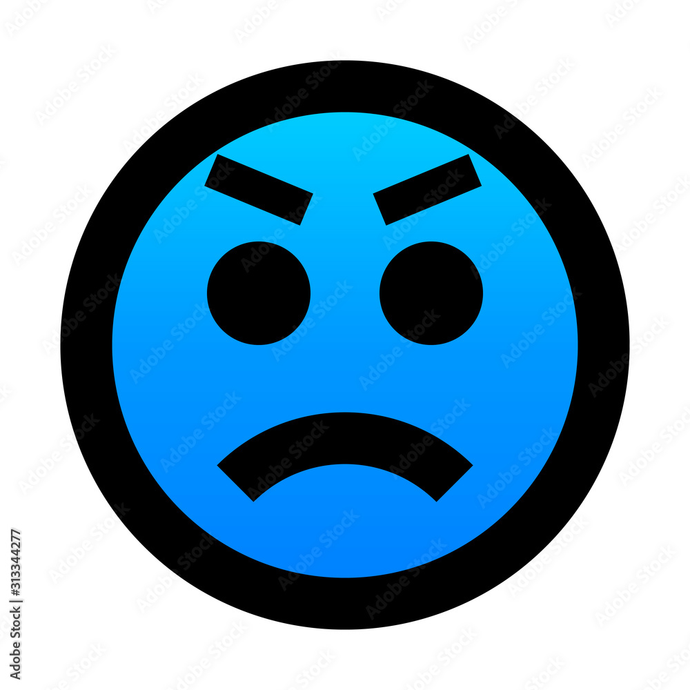 Smiley - angry - black outline, blue gradient theme - vector Smiley - angry - black outline, blue gradient theme - vector