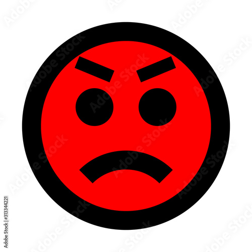 Smiley - angry - black outline, red theme - vector