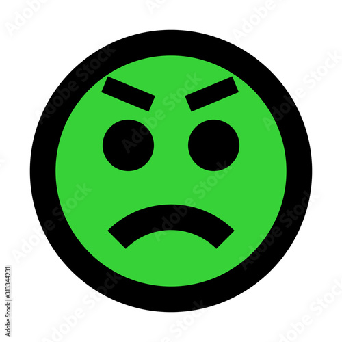 Smiley - angry - black outline, green theme - vector