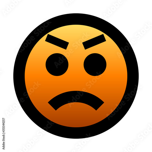 Smiley - angry - black outline, orange gradient theme - vector