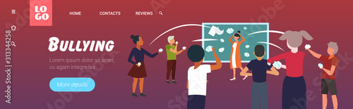 pupils demonstrating bad behavior throwing papers mocking and teasing female teacher near chalkboard during lesson bullying public disapproval concept copy space horizontal vector illustration