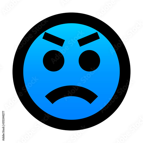 Smiley - angry - black outline, blue gradient theme - vector