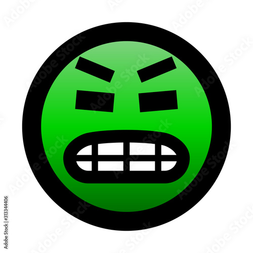 Smiley - super very angry - black outline, green gradient theme - vector