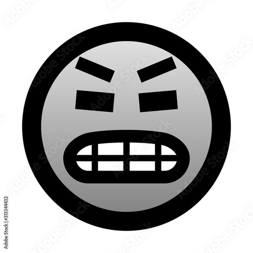 Smiley - super very angry - black outline, gray gradient theme - vector