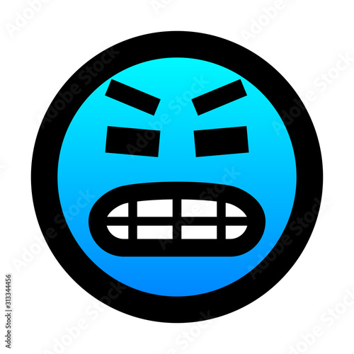 Smiley - super very angry - black outline, cold blue gradient theme - vector