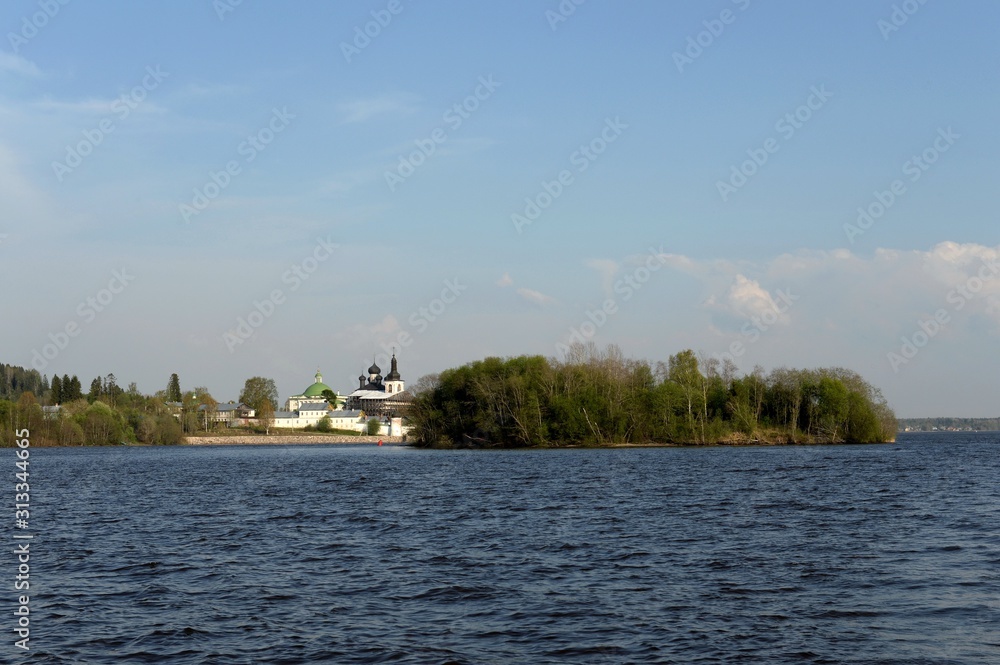 View from the river Sheksna on the resurrection Goritsky monastery. Vologda region