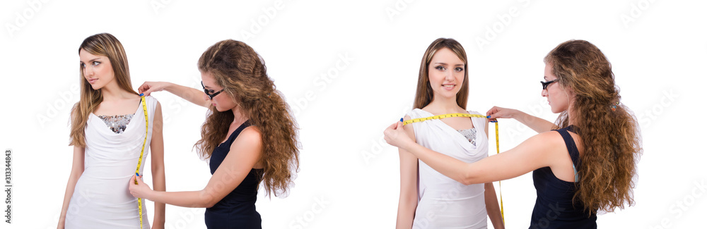 Tailor and client isolated on the white background Tailor and client isolated on the white background