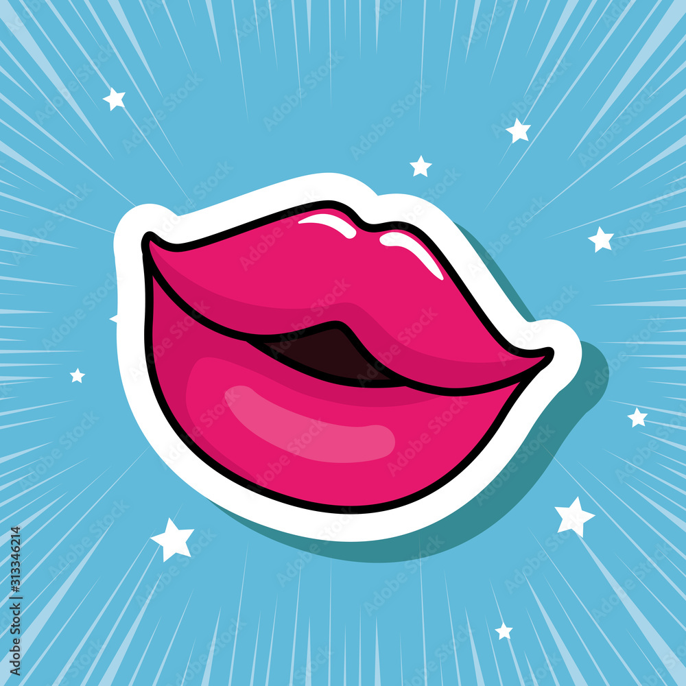 sexy lips in background blue pop art style icon vector illustration design