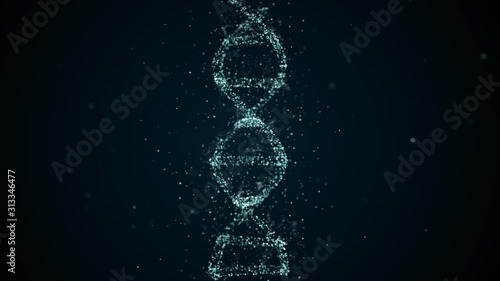 Dna disorder concept. Abstract dna strand structure on damage process, tiny parts are slowly flowing away.