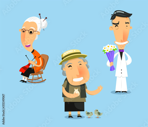 senior citizen cartoon set