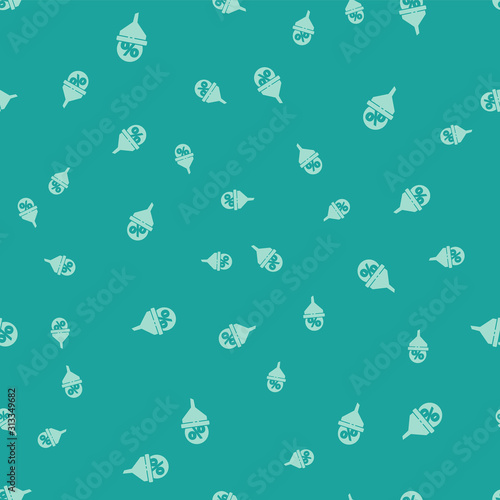 Green Lead management icon isolated seamless pattern on green background. Funnel with discount percent. Target client business concept. Vector Illustration