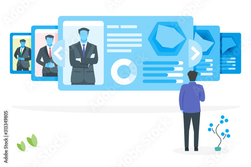 Candidate selection vector illustration and design. Man checking out business leader applicant. Corporate office concept element.  Can be used for web and mobile development suitable for infographic