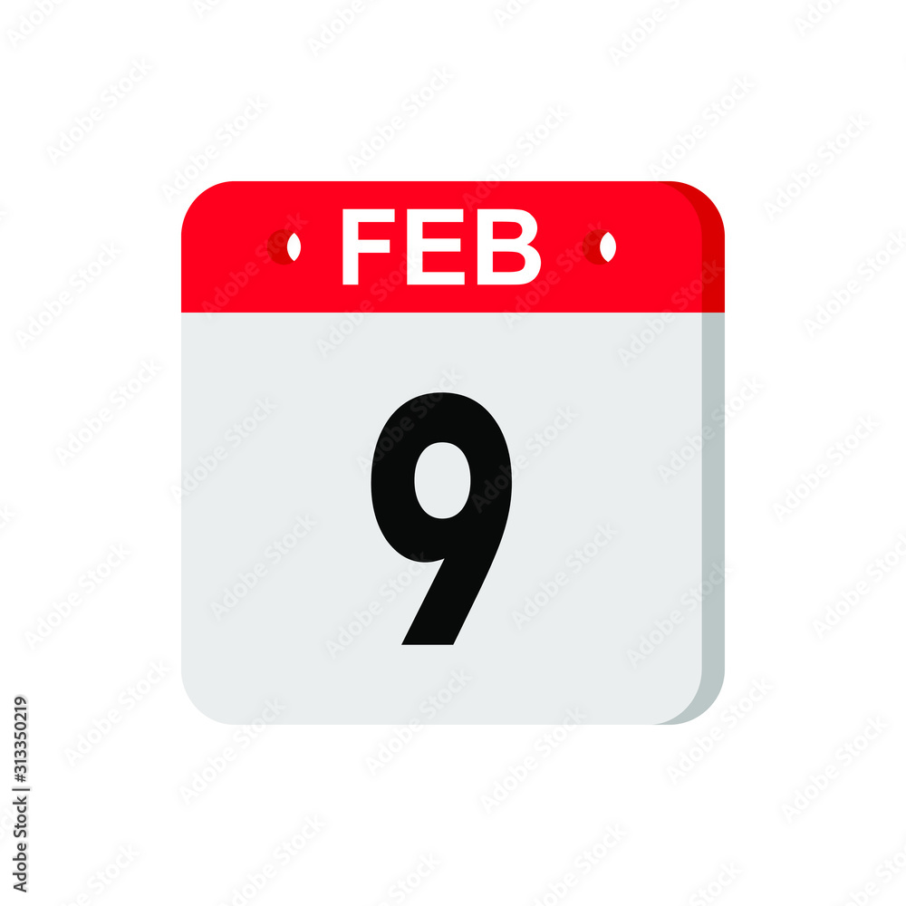 february 9 - Red calendar Icon. Calendar Icon with shadow. Flat style ...