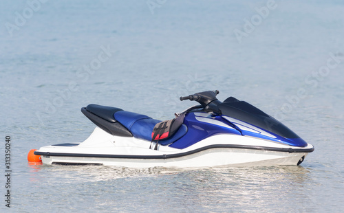 Jet ski moored on water Close up