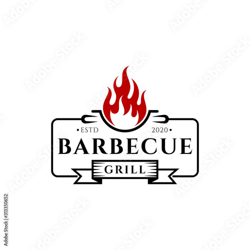 Vintage barbecue grill restaurant logo design. BBQ emblem / badges logo template