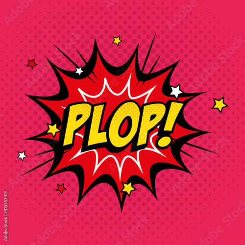 explosion with plop lettering pop art style icon vector illustration design
