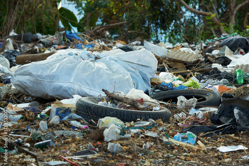 Photography A lot of dirty garbages in open space