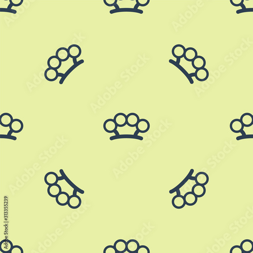 Blue Brass knuckles icon isolated seamless pattern on yellow background. Vector Illustration