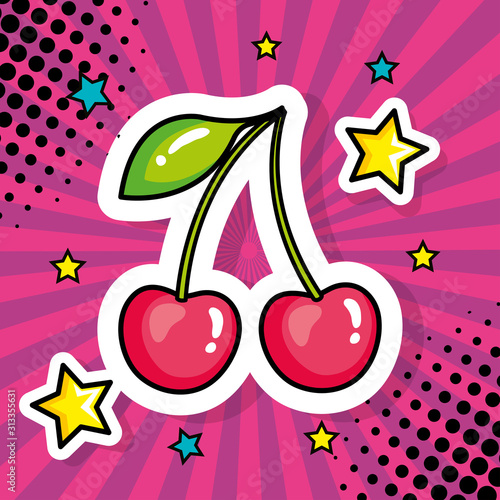cherries pop art style icon vector illustration design
