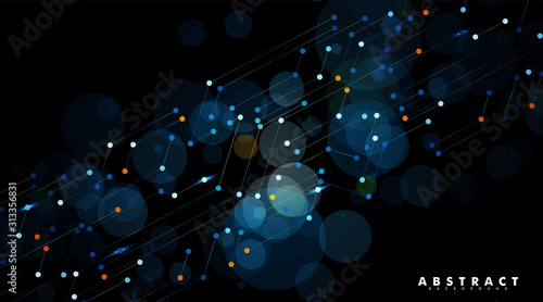 Abstract digital technology black background. lines and points connected. vector design illustration.