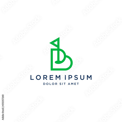 golf design logo, or monogram or initials letter B with a golf flag