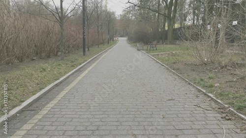 empty alley in a Polish park in Warsaw in autumn fall photo