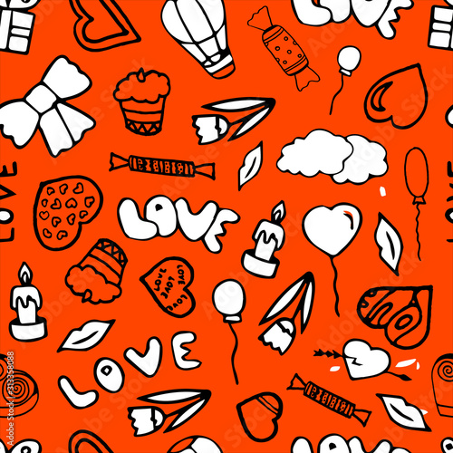 Valentines day seamless pattern on color background.