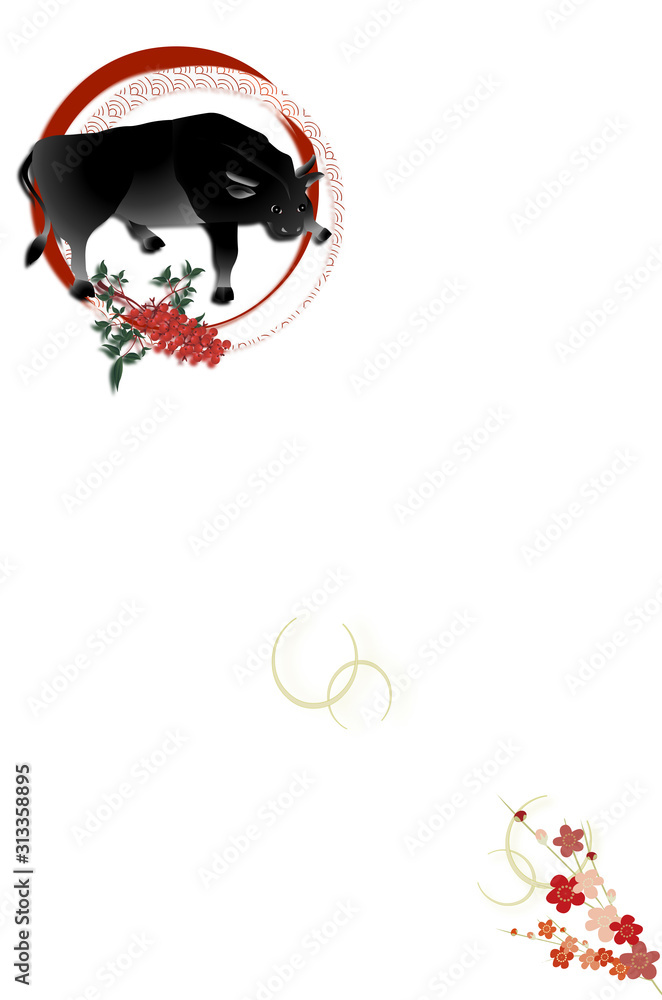 年賀状素材丑のかっこいいお正月しめ飾り風のイラスト年賀状テンプレート Stock Illustration Adobe Stock