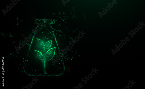 Green plants in laboratory test equipment. Biotechnology. Research in chemistry