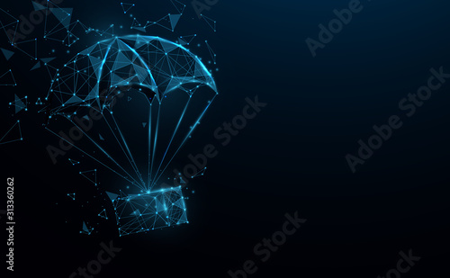 Package with parachute. Air shipping. Fast delivery. Vector illustration