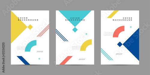 Placard templates set with abstract shapes, 80s memphis geometric style flat and line design elements. Retro art for covers, banners, flyers and posters. Eps10 vector illustrations