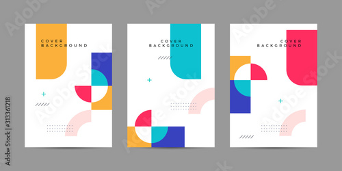 Placard templates set with abstract shapes, 80s memphis geometric style flat and line design elements. Retro art for covers, banners, flyers and posters. Eps10 vector illustrations
