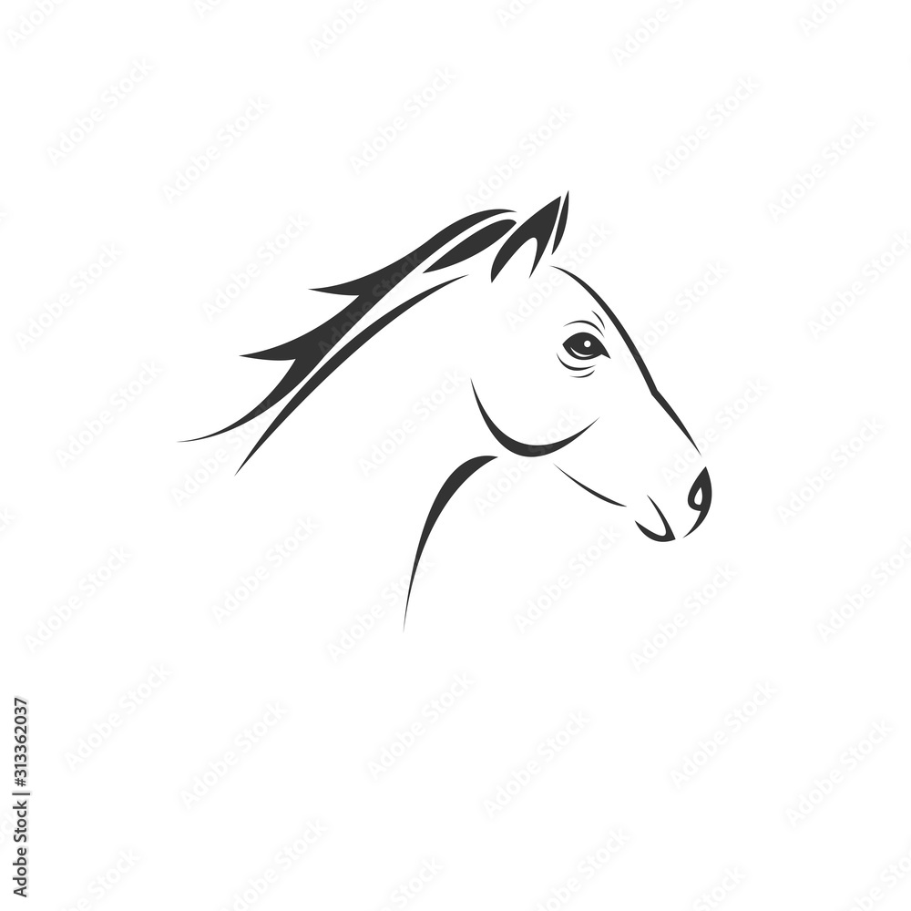 Vector image of an horse black and white. design style. animal. art. symbol. logo. Illustrator. on white background.