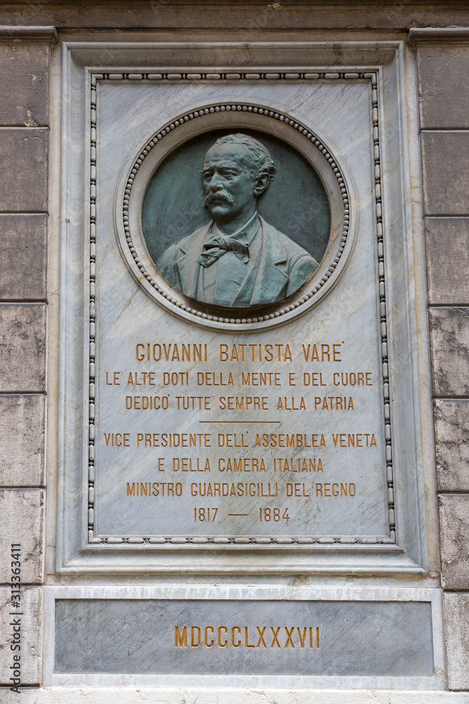 Plaque to Giovanni Battista Vare was an Italian lawyer, politician and patriot.
