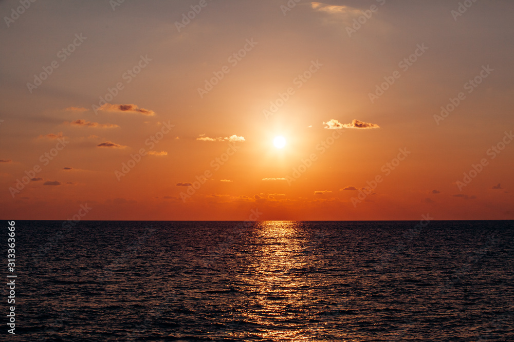 Beautiful warm sunset on the sea. Beautiful scenery.