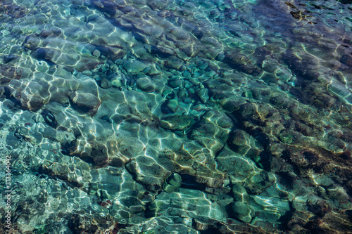 Background of turquoise water in the sea. Turquoise water texture with highlights.