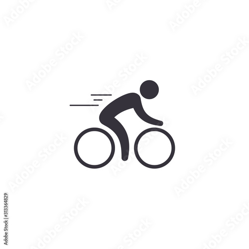 Cyclist icon. Simple flat logo of cyclist on white background. Silhouette of a cyclist. Vector isolated illustration