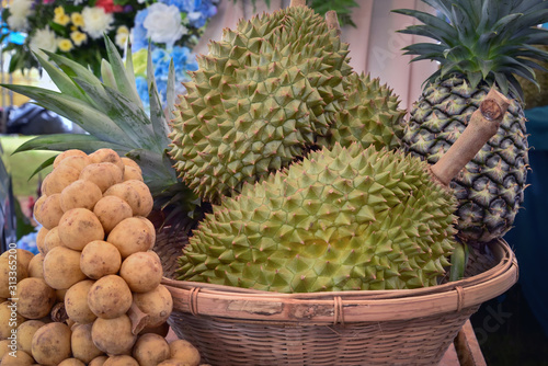 Thai fruit mix in basket.