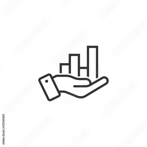 Growth revenue icon in flat style. Diagram with hand vector illustration on white isolated background. Finance increase business concept.