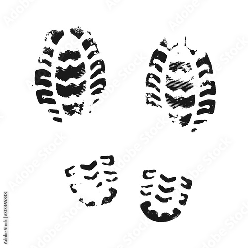 Boot print isolated on white background. Grunge texture effect.