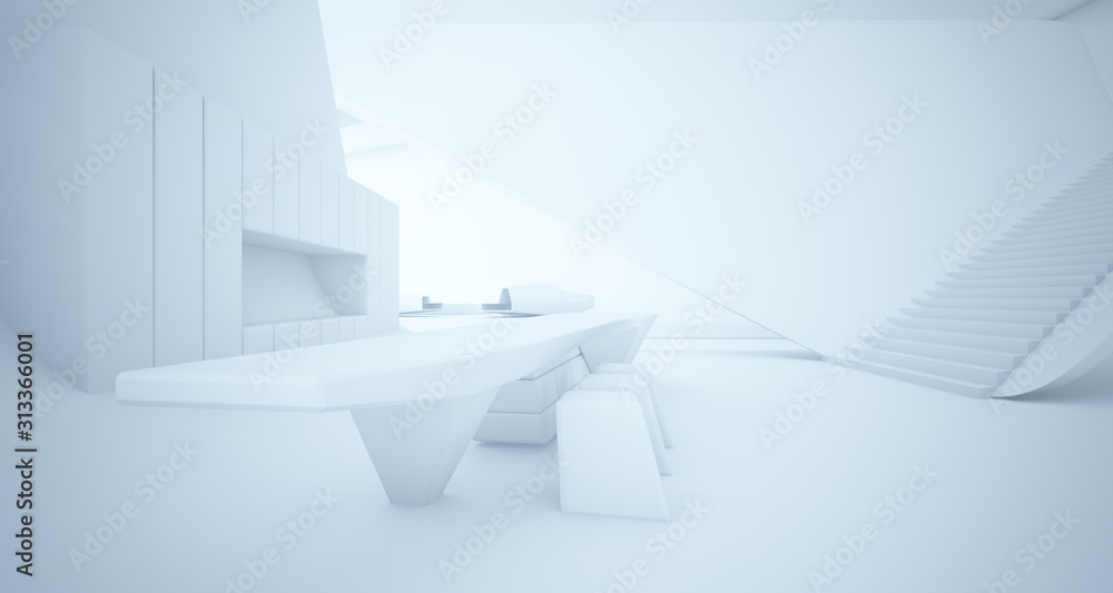 Abstract architectural smooth white interior of a minimalist house with swimming pool. 3D illustration and rendering. Abstract architectural smooth white interior of a minimalist house with swimming pool. 3D illustration and rendering.