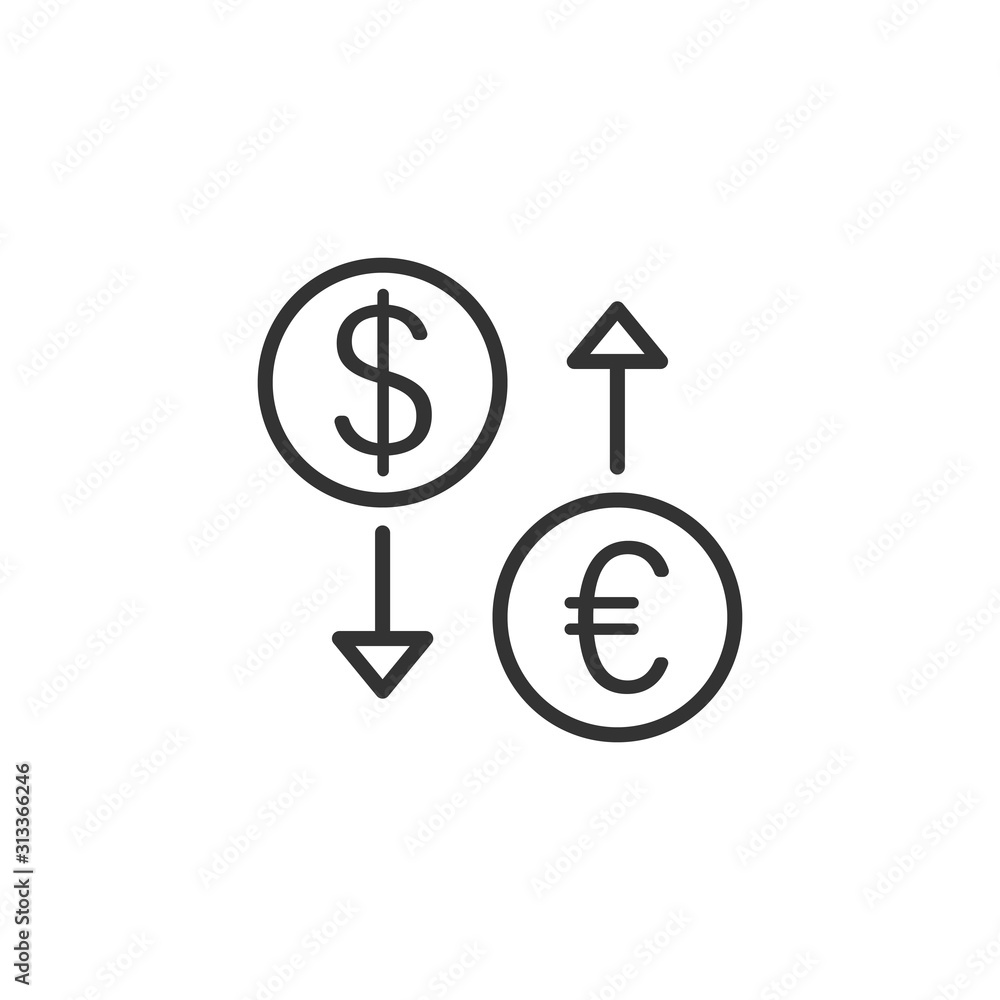 Currency exchange icon in flat style. Dollar euro transfer vector illustration on white isolated background. Financial process business concept. Currency exchange icon in flat style. Dollar euro transfer vector illustration on white isolated background. Financial process business concept.
