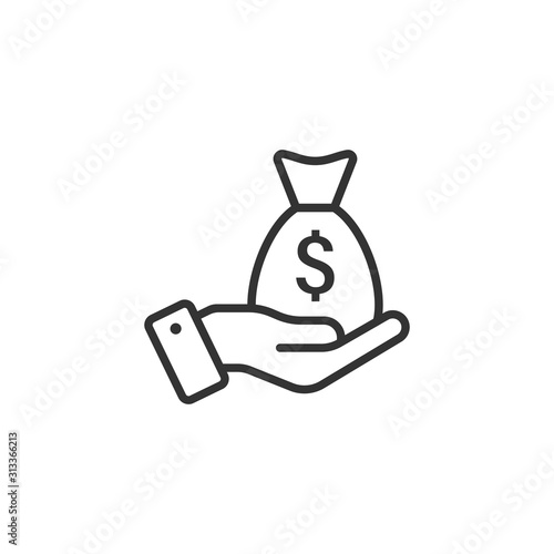 Remuneration icon in flat style. Money in hand vector illustration on white isolated background. Banknote payroll business concept.