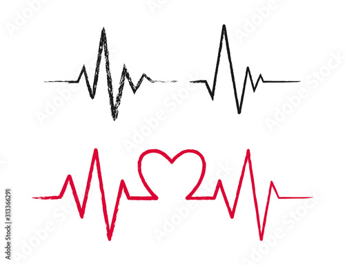 Hand drawn heartbeat icons set.