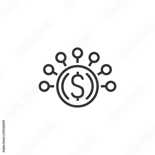 Money revenue icon in flat style. Dollar coin vector illustration on white isolated background. Finance structure business concept.