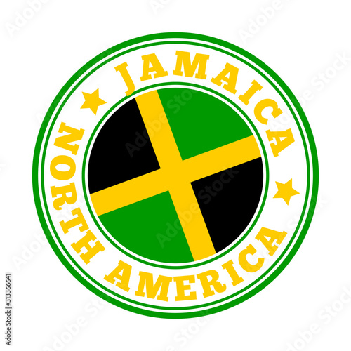 Jamaica sign with national flag in a round logo design, symbolizing the country's identity.