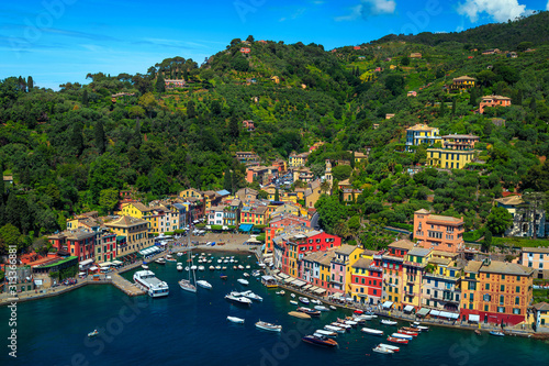 Wonderful Portofino panorama with colorful buildings and fantastic harbor  Italy