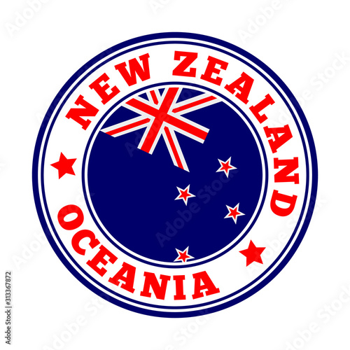 New Zealand sign. Round country logo with the flag of New Zealand. Vector illustration.